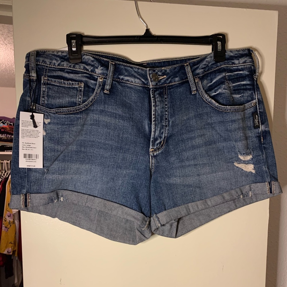 Silver jean Boyfriend shorts